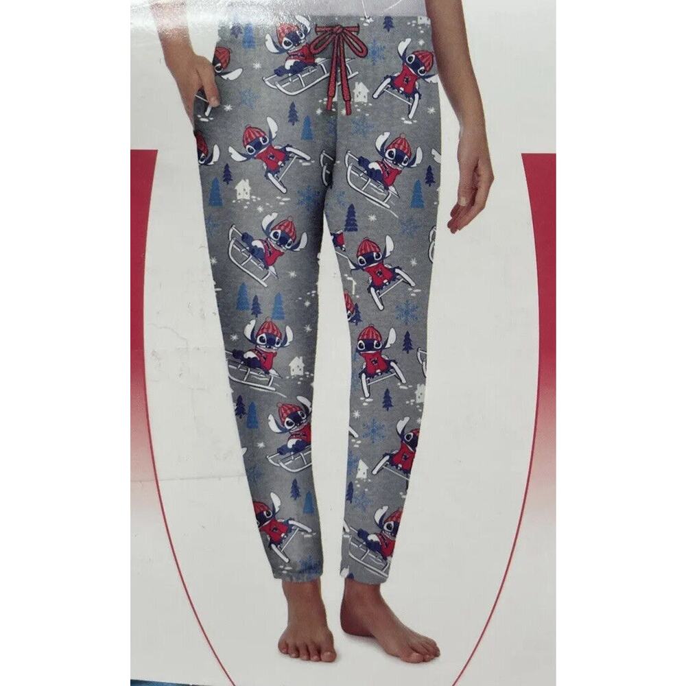 Disney Stitch Fuzzy Women's Sleep Jogger With Pockets Gray Size XL NEW